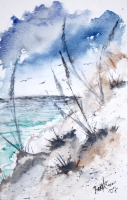 sand dunes seascape watercolor painting